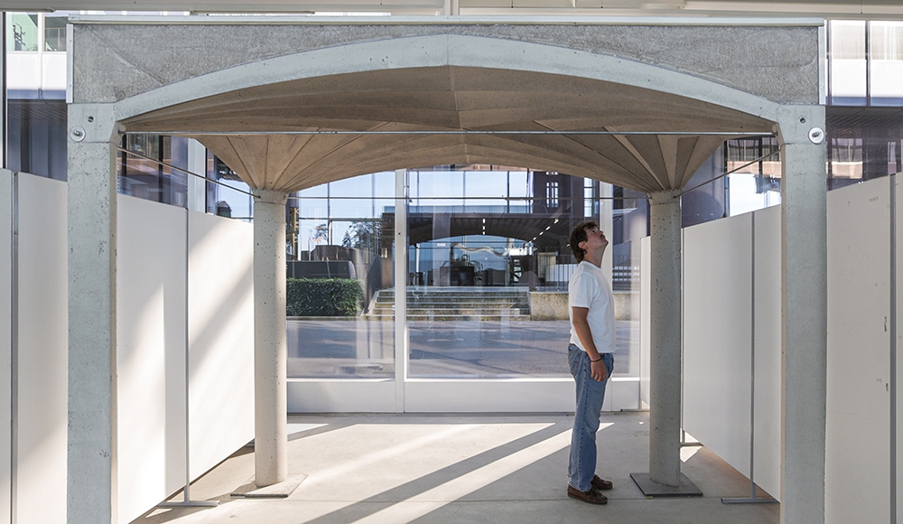 Unfold Form: Curved-crease un-foldable formwork for sustainable vaulted floors. Photo: Lotte Scheder-Bieschin, Andrei Jipa