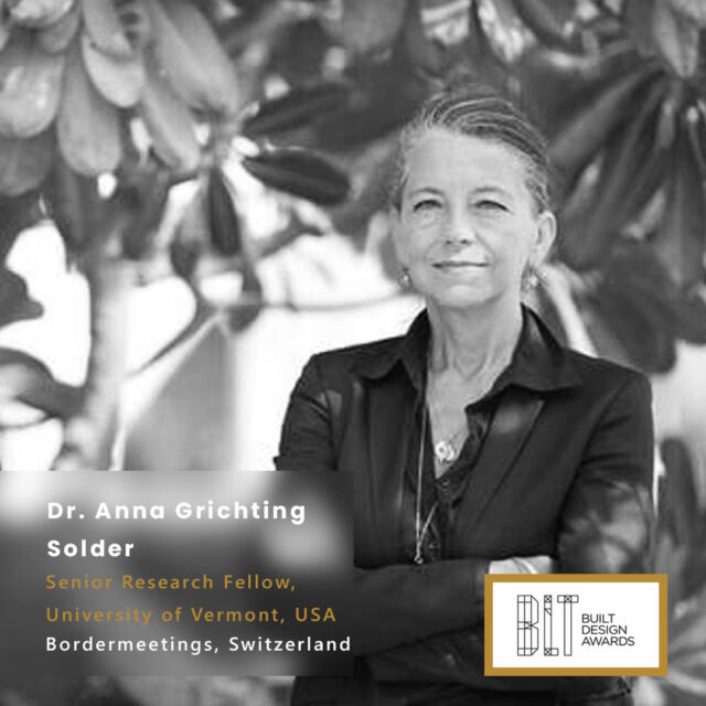 MEET THE JURY

Dr. Anna Grichting Solder, Senior Research Fellow, University of Vermont, USA
Bordermeetings, Switzerland 

Anna Grichting is an architect, urbanist, and musician at Bordermeetings Switzerland and graduated with a Doctor of Design in Urbanism from Harvard University.

Anna has taught at the Universities of Qatar, Geneva, Harvard, MIT, and Vermont, as well as lecturing as invited faculty at HEAD Geneva, Politenic of Milano and New York University. She is a Senior Research Fellow at the University of Vermont and a nominator and technical reviewer for the Aga Khan Award for Architecture.

Meet Anna: https://ow.ly/xixq50RkliU

#BLTAwards #architecture #architecturaldesign #landscape #landscapedesign #interiordesign #designer #renovation #productdesign #projectmanagement #awards #designawards #design #interior #winners