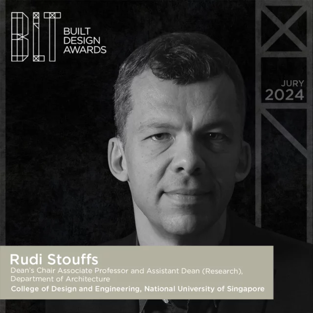 Meet the Jury: Rudi Stouffs | College of Design and Engineering, National University of Singapore / Dean’s Chair Associate Professor and Assistant Dean (Research), Department of Architecture⁠
⁠
Rudi Stouffs is the Dean’s Chair Associate Professor in Architecture and Assistant Dean (Research) at the National University of Singapore's College of Design and Engineering. ⁠
⁠
He holds a PhD and MSc in Architecture and Computational Design from Carnegie Mellon University, as well as an MSc in Architectural Engineering from Vrije Universiteit Brussel. On top of that, Rudi is also the president of CAADRIA and Vice-President (Emeritus) of eCAADe, advancing research in computer-aided architectural design. ⁠
⁠
Click the link in bio to discover more about Rudi and our incredible jury members here. ⁠
⁠
#bltbuiltdesignawards #bltawards #architecturaldesign #design #designaward #meetthejury #jurymembers