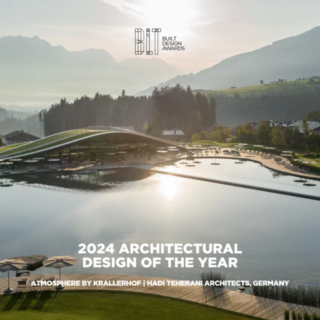 🏆 ARCHITECTURAL DESIGN OF THE YEAR: ATMOSPHERE by Krallerhof 🏆⁠
⁠
Situated in Leogang, Austria, the newest spa and adult-exclusive wellness facility, ‘ATMOSPHERE by Krallerhof’, continues the long-standing tradition of luxury hospitality at Hotel Krallerhof, started by the Altenberger family in 1956. ⁠
⁠
With features such as a 5,500m² natural lake with an inbuilt 50m Olympic-sized infinity pool and a 100m curved split-roof structure along with the use of locally sourced materials, ATMOSPHERE offers a “beautiful contemporary healthcare and wellness experience, enhanced by themes of sustainability and healthy architecture.”⁠
⁠
Company: Hadi Teherani Architects⁠ @haditeheraniarchitekt 
Lead Designer: Hadi Teherani⁠ @teheranihadi 
Design Team: Partner: Sebastian Appl; Project Leader: Patrick Hesse; Design: Kaveh Najafian; Decking: Kebony⁠ @kebonywood @kebony_germany 
Architect: Hadi Teherani Architects⁠
Interior Designer: Nicola Sigl for Hadi Teherani Architects⁠
Construction Company: @kebonywood (Decking)⁠
Photographer Credit: HGEsch Photography⁠ @hgeschphotography 
Client: Altenberger GmbH & Co. KG⁠
⁠
📍 Location: Leogang, Austria⁠ 
⁠
Click the link in bio to learn more about our winning entry for Architectural Design of the Year.⁠
⁠
#bltbuiltdesignawards #bltdesignawards #bltawards #architecturaldesign #designaward #atmosphere